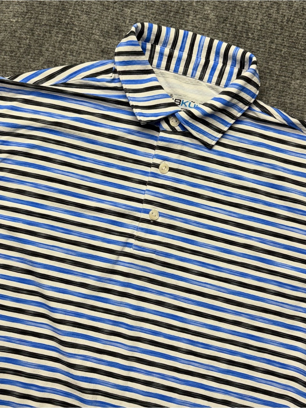 IBKUL Polo Shirt Mens L Blue White Striped UPF 50 Golf Stretch Quick Dry